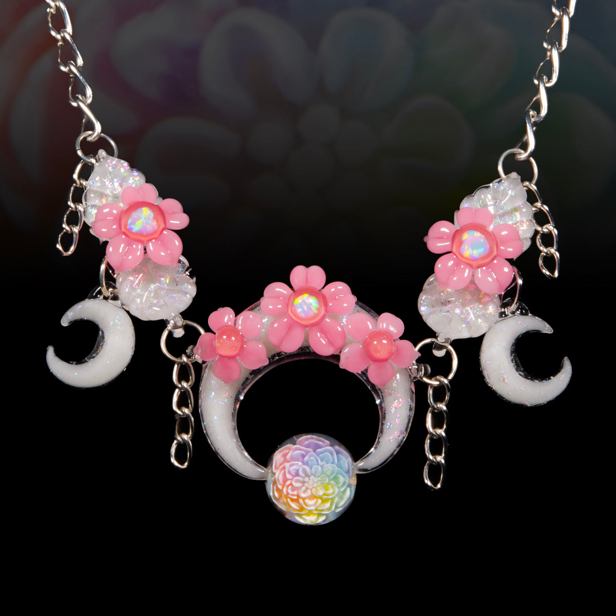 Azusa Collab Linked Moon Spinner Necklace Mars Glassworks