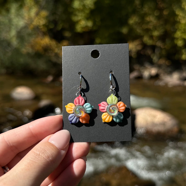 Rainbow Crushed Opal Flower Earrings