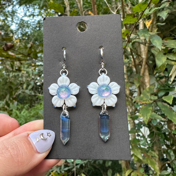 Dichro Flower Earrings with Crystal Points