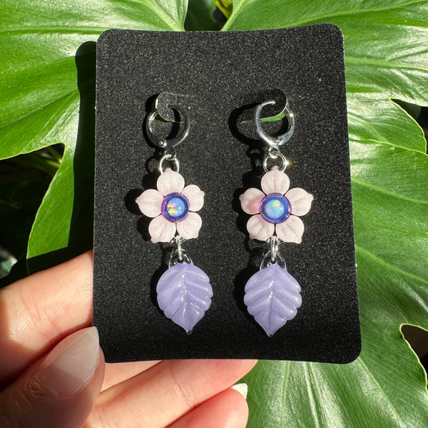 Flower and Leaf Earrings Pink & Purpler
