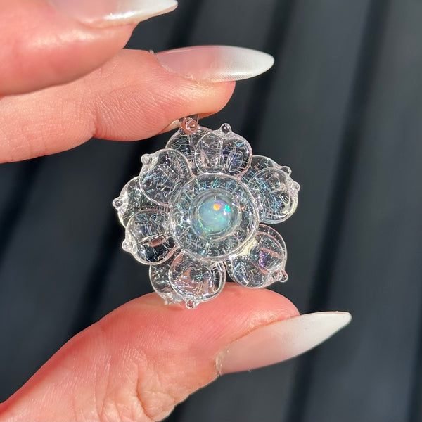 Dichro Clear Mini Spinner Flower Pendant Moon Opal