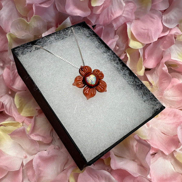 Valentine’s Heart Opal Flower Pendant - Red Sparkle