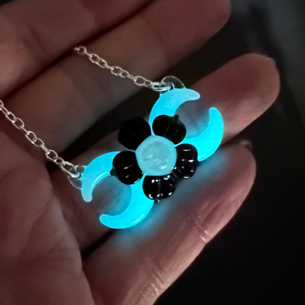 Triple Moon w/ Flower - Glow-in-the-dark & Black