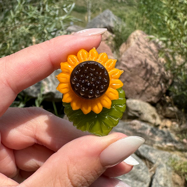 Sunflower Glass Pendant with Leaf #2