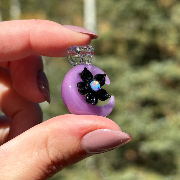 Floral Moon Pendant Purple Black