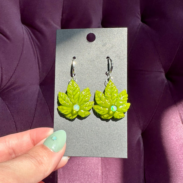 Canna Leaf Earrings Green
