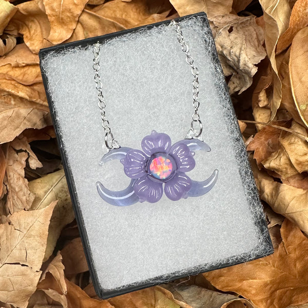 Triple Moon w/ Flower - Lavendar and Purple Satin