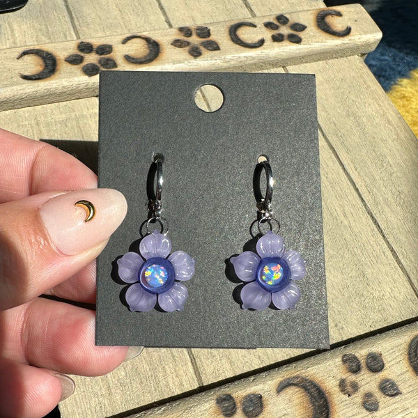 Purple Satin Flower Earrings