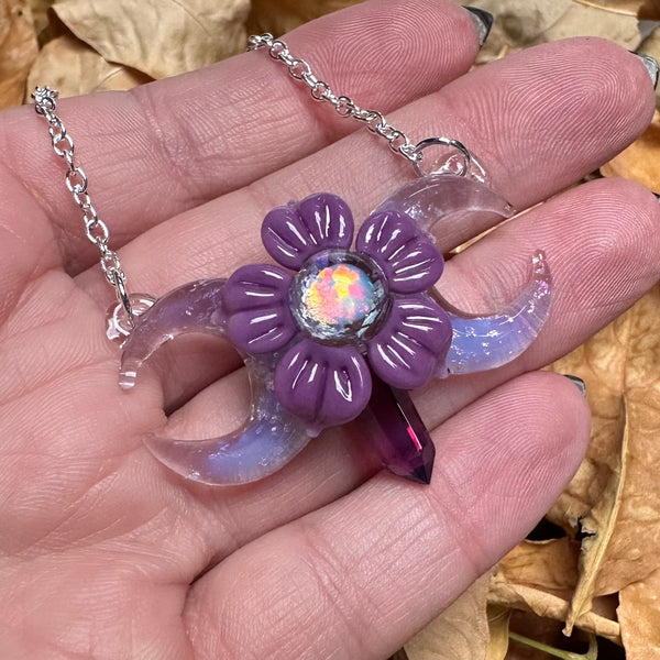 Triple Moon w/ Flower and Crystal Point - Purple