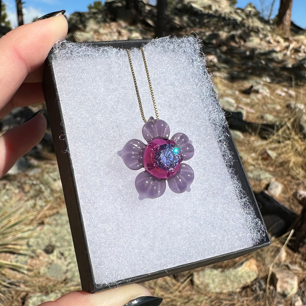 Flower Pendant with Cubic Zirconia Center Wildberry