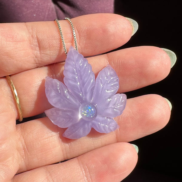 Sculpted Canna Leaf Pendant Purple Satin