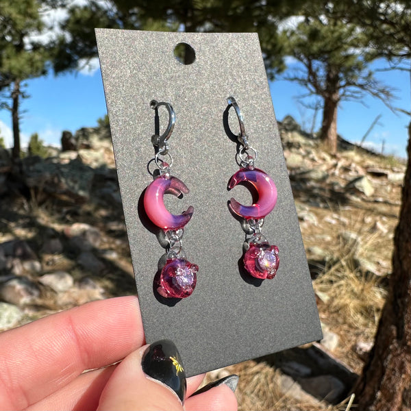 Moon Earrings with Cubic Zirconia Charm Telemagenta