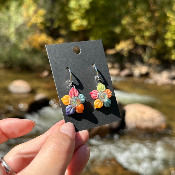 Rainbow Crushed Opal Flower Earrings