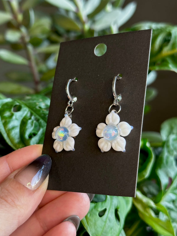 White Flower Opal Earrings