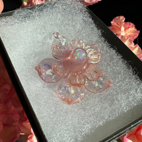 Small Sparkly Spinning Flower Pendant - Pastel Pink