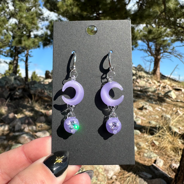 Moon Earrings with Cubic Zirconia Charm Purple Satin