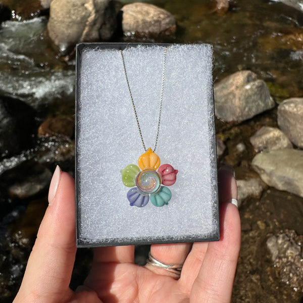 Rainbow & Crushed Opal Flower Pendant #1