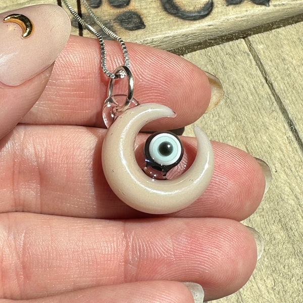 Evil Eye Moon Pendant Maple White