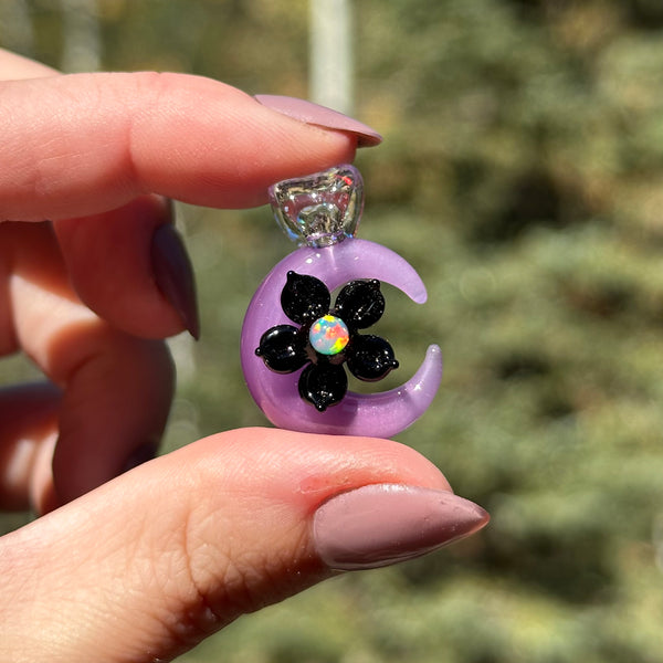 Floral Moon Pendant Purple Black