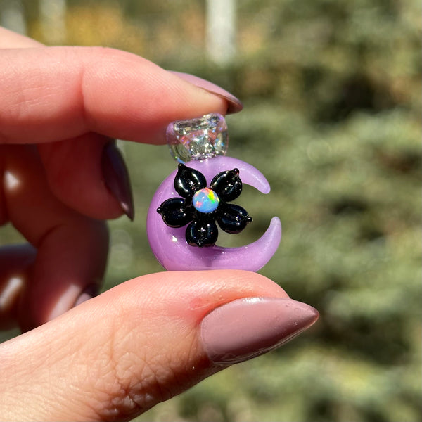 Floral Moon Pendant Purple Black