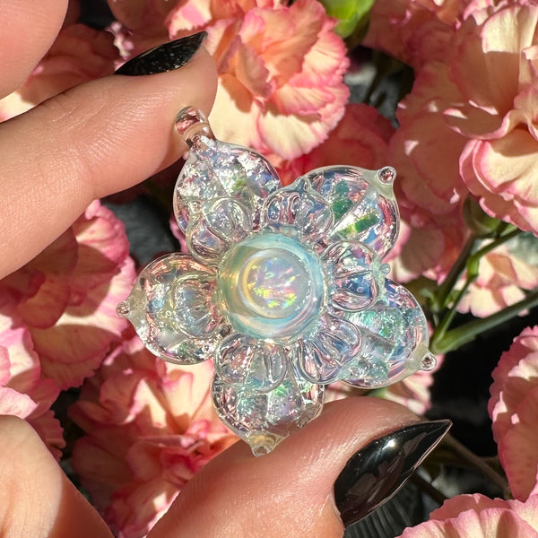 Small Sparkly Spinning Flower Pendant - Glopal (UV reactive)