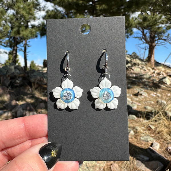 Flower Earrings with Cubic Zirconia Center White