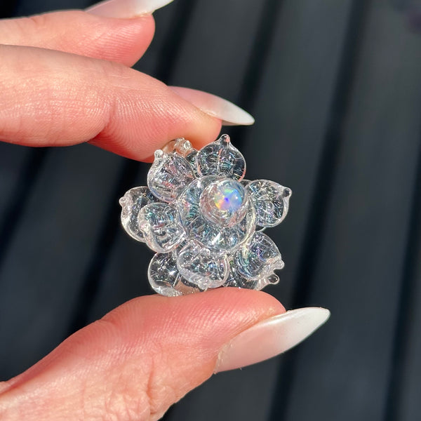 Dichro Clear Mini Spinner Flower Pendant Moon Opal
