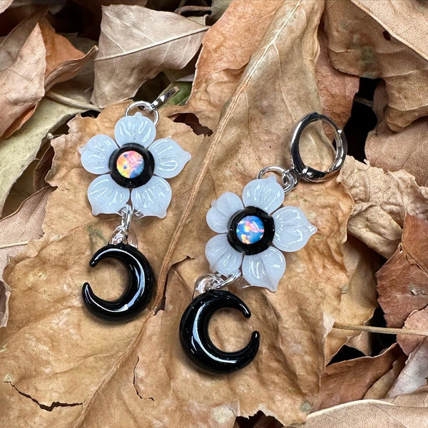 Moon Flower Earrings - Glow-in-the-dark & Black