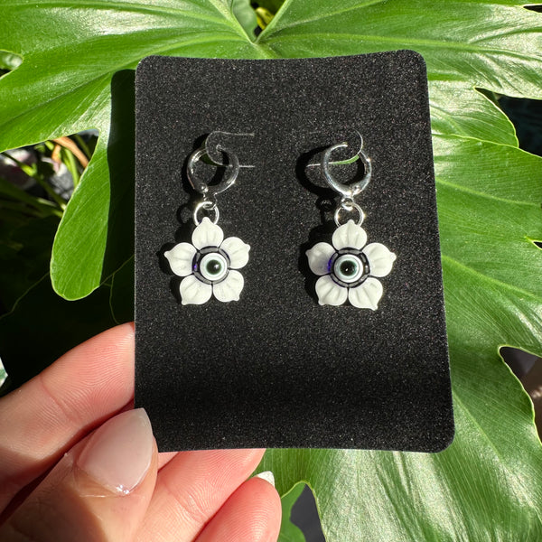 Evil Eye Flower Earrings White