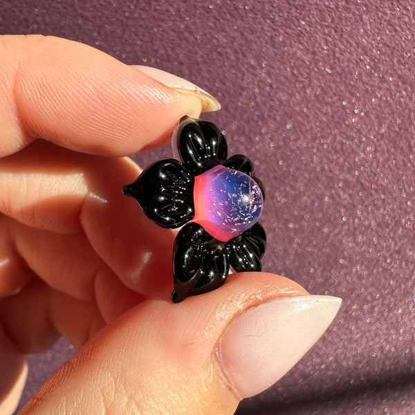 Dichro Flower Pendant -Black and Telemagenta with Pink Sparkles