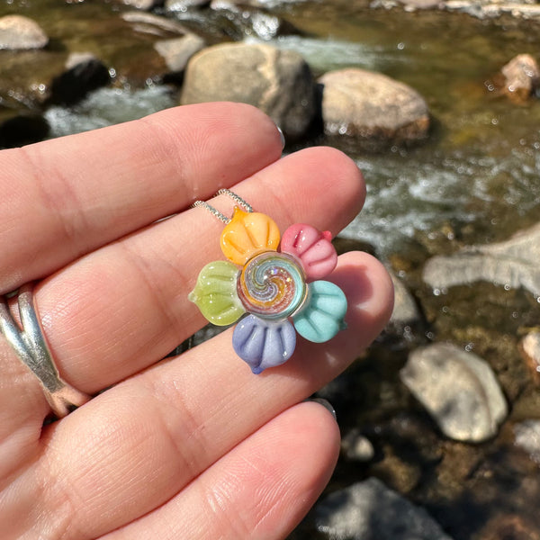 Rainbow & Crushed Opal Flower Pendant #1