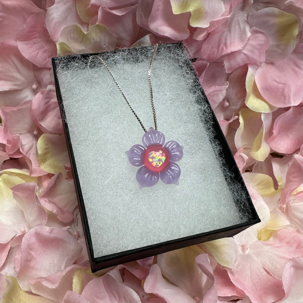 Valentine’s Heart Opal Flower Pendant - Purple & Pink