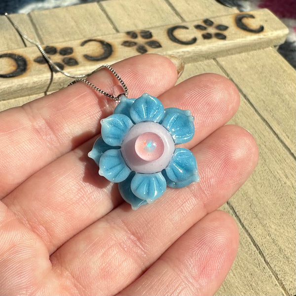 Mini Spinner Flower Pendant Blue and Pink