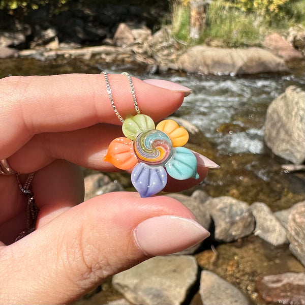 Rainbow & Crushed Opal Flower Pendant #2