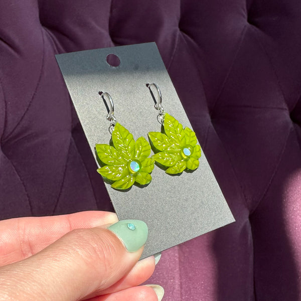 Canna Leaf Earrings Green