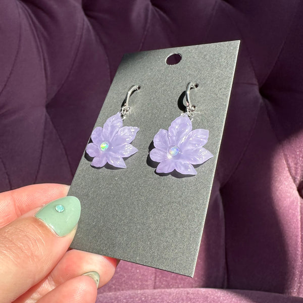 Canna Leaf Earrings Purple Satin