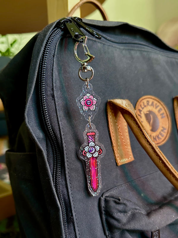 Floral Sword Glitter Keychain