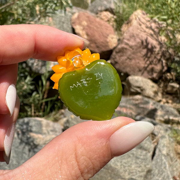 Sunflower Glass Pendant with Leaf #1