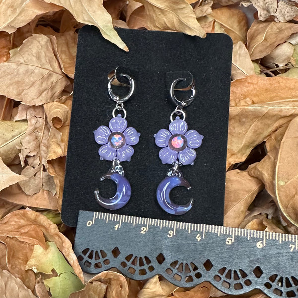 Moon Flower Earrings - Purple Satin and Lavendar