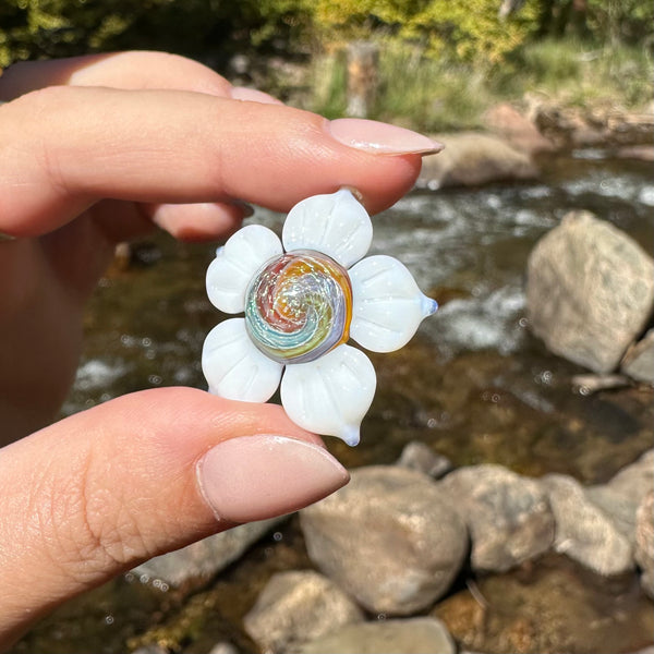 Rainbow Dichro and White Lotus Flower Pendant