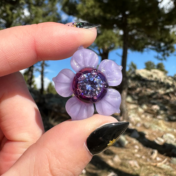 Flower Pendant with Cubic Zirconia Center Purple Satin