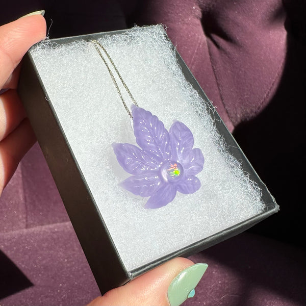 Sculpted Canna Leaf Pendant Purple Satin