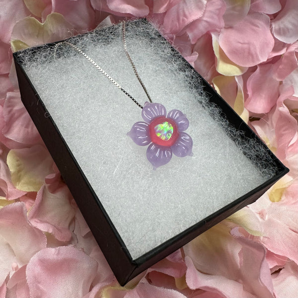 Valentine’s Heart Opal Flower Pendant - Purple & Pink