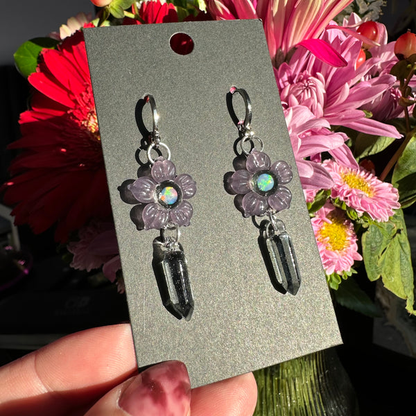 Flower & Crystal Point Earrings Wildberry & Parallax (CFL reactive)
