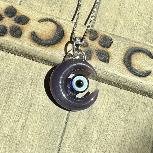 Evil Eye Moon Pendant Wildberry Satin