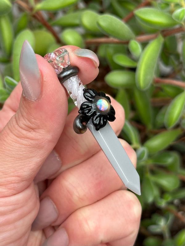 Flower Blade Pendant Black & Gray Longsword