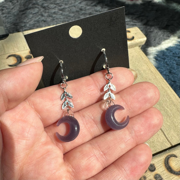 Moon Earrings with Silver Leaves