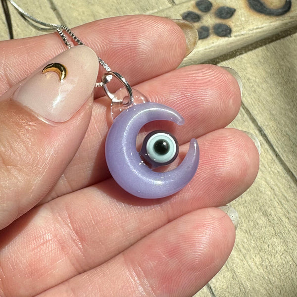 Evil Eye Moon Pendant Purple Satin