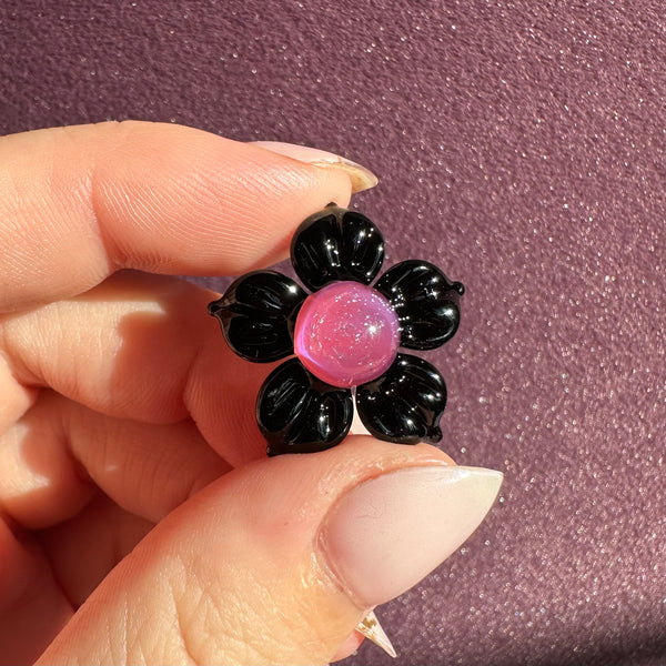 Dichro Flower Pendant -Black and Telemagenta with Pink Sparkles