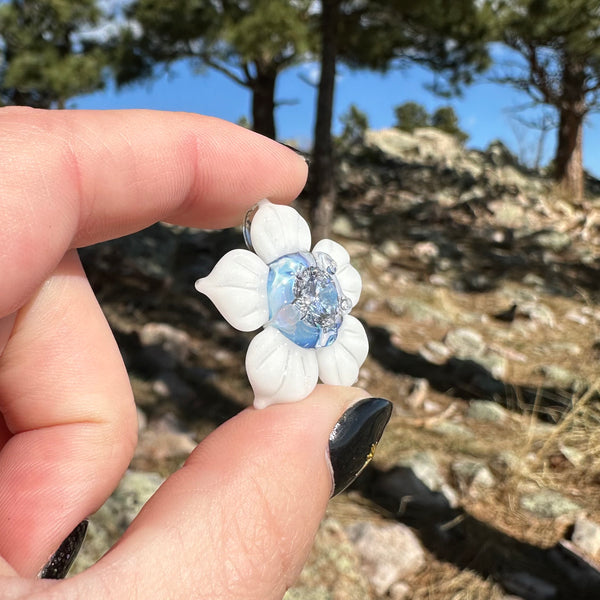 Flower Pendant with Cubic Zirconia Center White